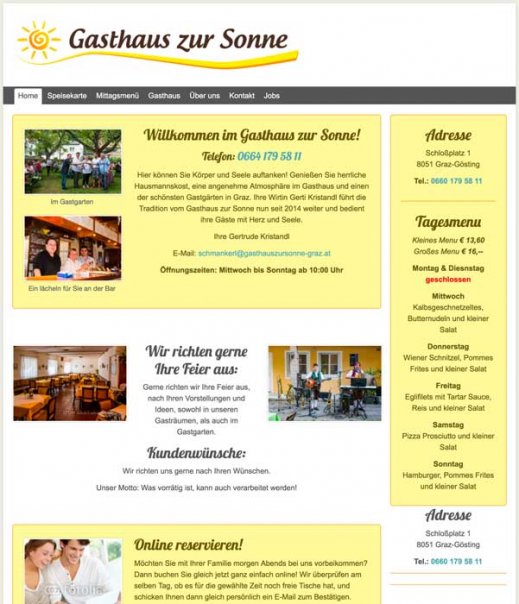 Neues Website-Design von Gasthaus zur Sonne Graz